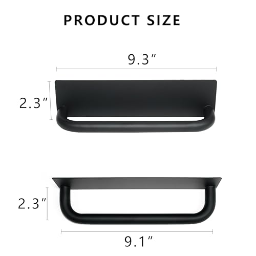 GREATLINK No Drill Adhesive Towel Holder - 9 Inch Black Stainless Steel Peel and Stick Towel Rack for Bathroom, Kitchen | Waterproof, Rust-Resistant & Easy to Install with Command Strips (2 Pack)