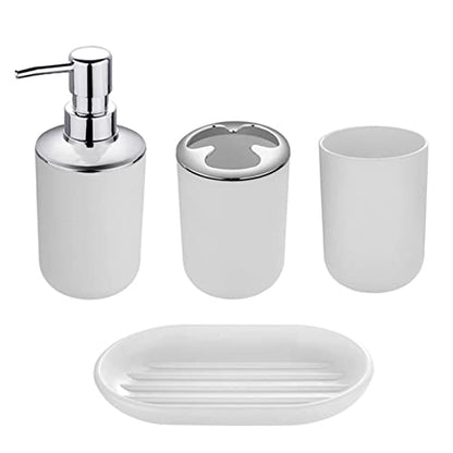 4pcs Bathroom Accessories Set, Toothbrush Holder Tooth Mug Soap Dish Liquid Bottle Bathroom Set Shower Countertop Vanity Organizer(White) - color: White