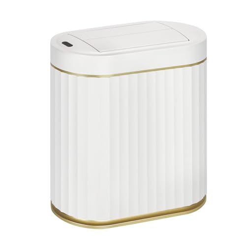 SYNCVIBE Bathroom Trash Can with Butterfly Lid 2 Gallon Sensor Trash can, IPX5 Waterproof Garbage Can, Automatic Slim Trash Bin, Under-Counter Wastebasket, Bathroom Decor for Bedroom, White Gold - color: Golden