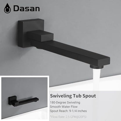 DASAN Tub Shower Faucets Sets Complete Matte Black Bathtub Shower System with Tub Spout, Bathtub Faucet Set Tub and Shower Faucet Combo Trim Kit with Rough-in Valve - color: Black Matte