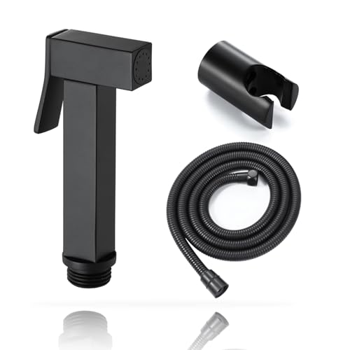 Handheld Bidet Sprayer for Toilet, Cloth Diaper Sprayer with Wall Mounts (ABS) and Hand Held Bidet Bathroom Hose (Stainless Steel), Jet Spray for Toilet, Muslim Shower, Easy to Install (Black) - color: Black