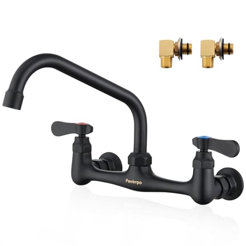 Wall Mount Commercial Sink Kitchen Faucet 8 Inch Adjustable Center | 8 Inch 360 Swivel Spout, Lead-free Brass, For Restaurant Laundry Utility Room, Easy to Install, CUPC NSF Certified - color: Brushed, size: 8 Inch Spout