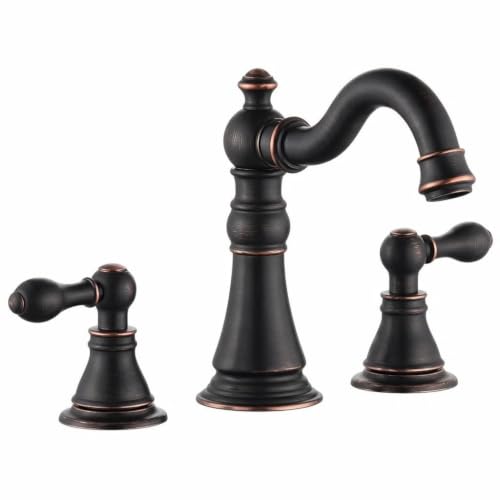 Oil Rubbed Bronze 2-Handle 8 Inch Widespread Bathroom Faucet, 3 Holes | Derengge Traditional Widespread Sink Faucet, With Pop-Up Drain 360° Swivel Stainless Steel Spout, F-8303-ORB - color: Oil Rubbed Bronze