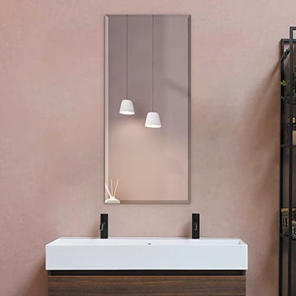 18x40 Inch Rectangle Frameless Bathroom Vanity Mirror with Beveled Edge - Shatterproof Wall Mounted Decorative Glass with Safety Backing for Living Room Bedroom Hallway Entryway - Fab Glass and Mirror - size: 18"L x 40"W, style: Rectangle