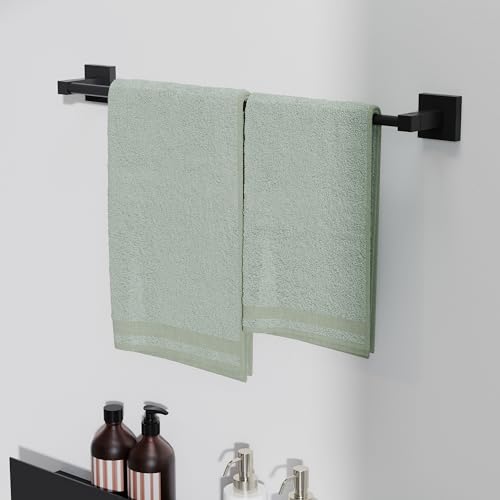 RUACQ Adjustable Towel Bar, Towel Racks for Bathroom Wall Mounted, Black | Adjust 13.8 to 24 inch Single Towel Rod, Bath Towel Holder, 304 Stainless Steel, Rustproof, Square Base, Heavy Duty, Modern - color: Matte Black, size: 13.8-24 inch(Center to Cente