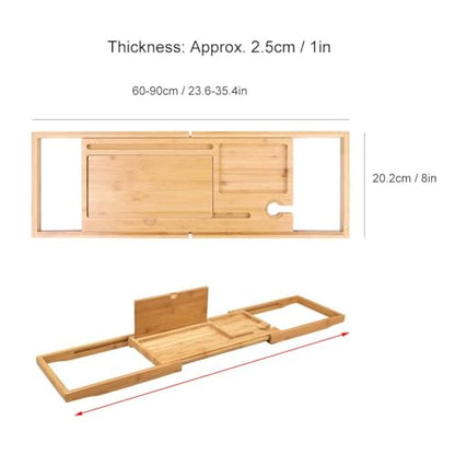 JEOZBM Bath Tray, Bamboo Bath Table Tray, Retractable Bathtub Shelf,Bathtub Caddy Tray, Expandable Bathroom Accessories for Wine, Phone, Book(90CM-Bamboo) - color: Bamboo