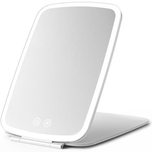 NEZZOE Portable Makeup Mirror, Large Travel Mirror with Light, 10”x7” White | Foldable Makeup Mirror, 2000mAh Rechargeable Battery, 3 LED Lighting Modes, Magnetic Closure - color: 10"x7"-white