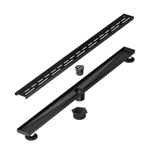 Neodrain 36-Inch Matte Black Linear Shower Drain with Brick Pattern Grate | 304 Stainless Steel,Durable Bathroom Floor Drain,Rectangle Linear Drain with Hair Strainer & Adjustable Feet,CUPC certified - color: Matte Black, size: 36 In
