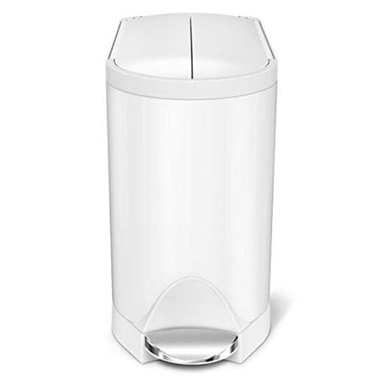 simplehuman Butterfly Step Can, 10L / 2.6 Gallon Compact Bathroom Trash Can, Low Lid Clearance, Slim Profile, 150,000-Step Pedal, Lid Shox® Silent Close, White Steel - size: 10 liter White