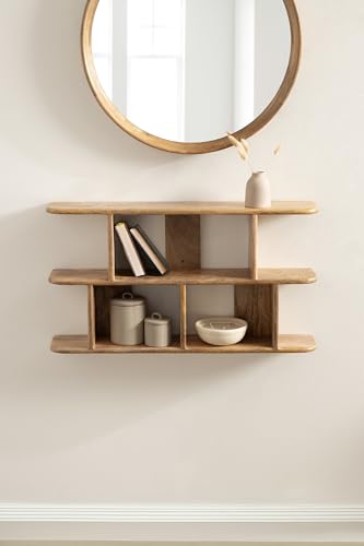 Kate and Laurel Madero Transitional Solid Wood Wall Shelf; 30 x 6 x 17; Natural Wood; Modern Small Ladder Shelf for Use as Living Room Display Shelf or Over Toilet Storage Shelf - color: Natural