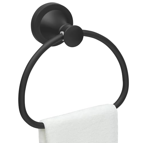 Black Bathroom Hand Towel Holder, Matte Black Towel Ring Holder, Wall Mounted Towel Rack Hanger Home Half Round Bathroom Hardware Accessory Modern - color: Black