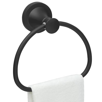 Black Bathroom Hand Towel Holder, Matte Black Towel Ring Holder, Wall Mounted Towel Rack Hanger Home Half Round Bathroom Hardware Accessory Modern - color: Black