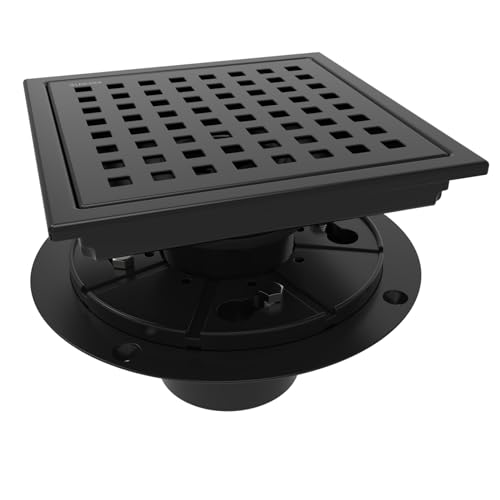6 Inch Square Shower Floor Drain with Flange,Quadrato Pattern Grate Removable,Food-Grade SUS 304 Stainless Steel,Watermark&CUPC Certified,Matte Black - color: Matte Black, size: 6 Inch