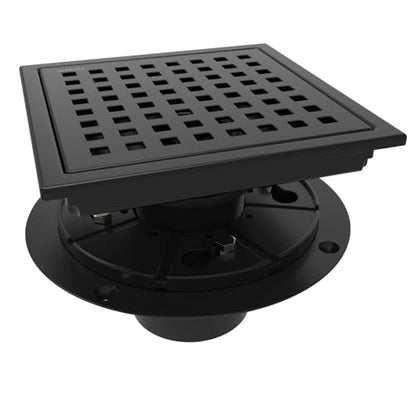 6 Inch Square Shower Floor Drain with Flange,Quadrato Pattern Grate Removable,Food-Grade SUS 304 Stainless Steel,Watermark&CUPC Certified,Matte Black - color: Matte Black, size: 6 Inch