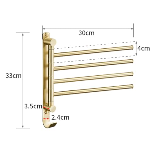 ZHOUXIAO Premium Brass Swing Out Towel Bar Holder Wall-Mounted/Swivel Towel Rack Hanger Organizer for Bathroom, 4-Bar Towel Bar Folding Arm Swivel Hanger Bathroom Storage Brushed Gold
