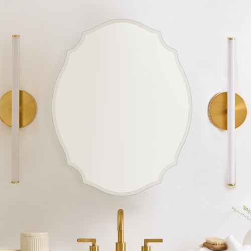 TOMACE Frameless Assymetrical Oval Medicine Cabinet with Beveled Mirror Irregular Surface Bathroom Medicine Cabinet Mirror with Storage for Bathroom 19'' H x 24'' W - size: 19'' x 24''