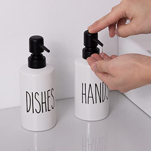 FE Dish Soap Dispenser for Kitchen, 10oz Ceramic Soap Dispenserr for Bathroom with Plastic Pump(Dishes) - color: White-dishes