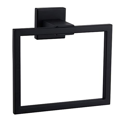 Matte Black Hand Towel Holder for Bathroom SUS 304 Stainless Steel Towel Ring Simple Square Towel Hanger Heavy Duty Hand Towel Racks Wall Mount - color: Black