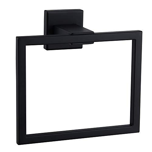 Matte Black Hand Towel Holder for Bathroom SUS 304 Stainless Steel Towel Ring Simple Square Towel Hanger Heavy Duty Hand Towel Racks Wall Mount - color: Black