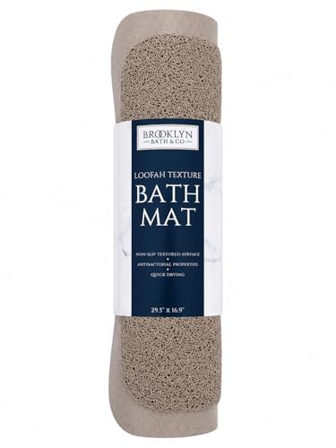 Home Expressions Non Slip with Suction Cups Loofah Bathmat 27"x15" & 29.5"X16.9", PVC Loofah Bathroom Mats, Loofah Mats for Shower and Bathroom, Quick Drying, (Beige 29.5"X16.9") - size: BEIGE 29.5"X16.9"