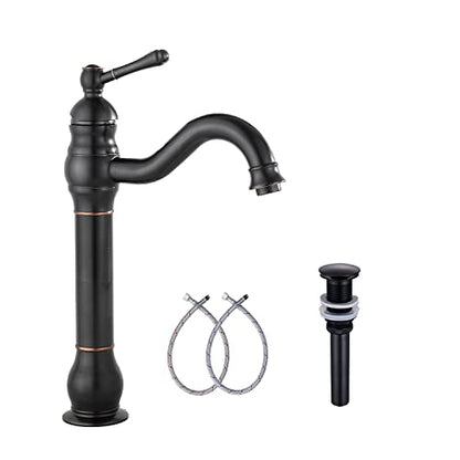 360° Swivel Single Handle One Hole Bathroom Vessel Sink Faucet Matching Pop Up Drain Without Overflow Oil Rubbed Bronze - color: Oil Rubbed Bronze, size: Vessel