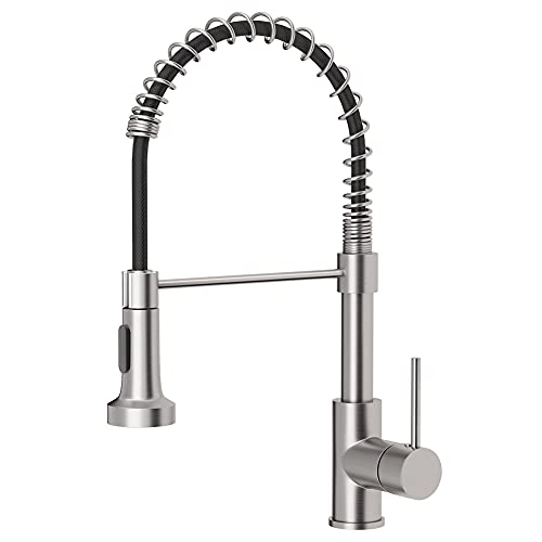 Kitchen Faucet with Pull Down Sprayer Brushed Nickel | 1 Handle Spring Sink Faucets,Lead-Free NSF Certified Stainless Steel, 1 or 3-Hole Deck Plate,Farmhouse, RV, Bar, Laundry Room - color: E - Nickel&Black
