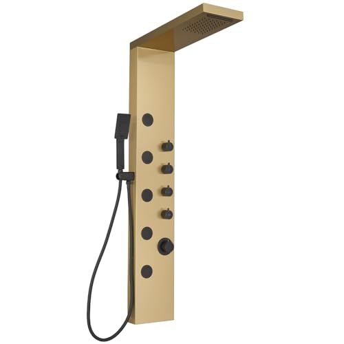 Shower Panel Shower Tower System Stainless Steel with 5 Body Jets Massage Adjustable, Bathroom Shower Column Wall Mount, Brushed Nickel and Black