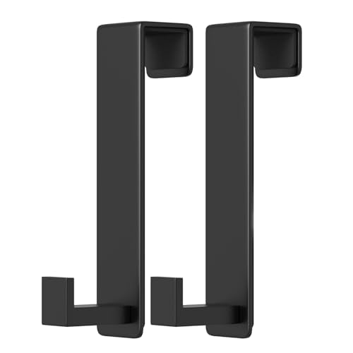 PMMASTO 2-Pack Over The Door Hooks - Rustproof Stainless Steel Door Hangers Fits for 1-3/4 Inch Thick Doors, Non-Marking and Tool-Free Easy Install (Black, L Shape) - color: Black, size: 7.5 Inch, Fits 1-3/4" Thick Door