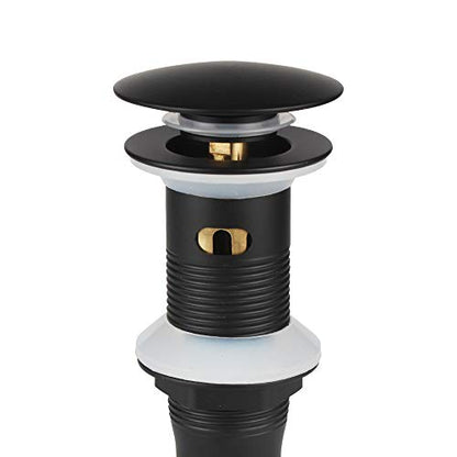 Bathroom Sink Pop Up Drain with Overflow, Strainer, Black | Solid Brass with Detachable Basket Strainer; 7 in. Closed/7.5 in. Open; 1-1/2 in. Min Drain Opening; Push-button Stopper - color: Black, size: Big Popup Cap