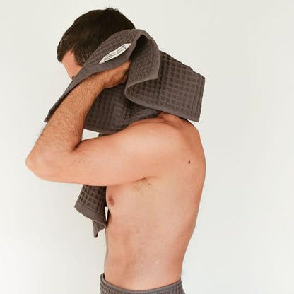 Waffle Hand Towel – 100% Turkish Cotton, Quick-Dry, Soft and Absorbent Bathroom Towel (Charcoal) - color: Charcoal, size: Hand Towel (1 Piece)