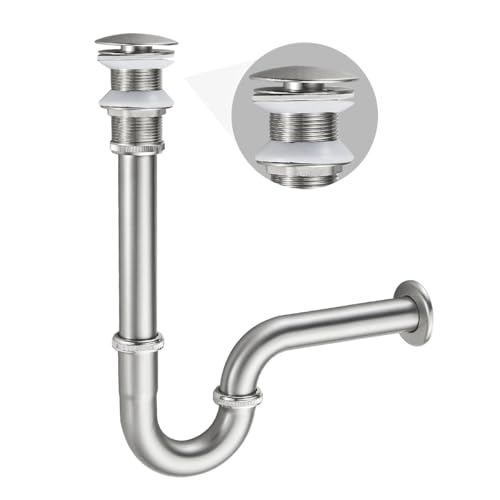 Bathroom Sink U Shape Bottle Trap Complete Set, Adjustable 1-1/4 Bottle P-Trap Sink Drain Kit Tube and Pop Up Drain Stopper Without Overflow, Brushed Nickel - color: Brushed Nickel