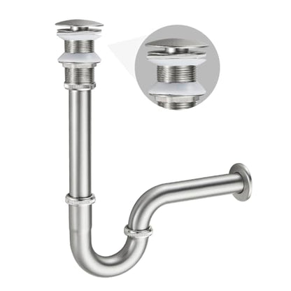 Bathroom Sink U Shape Bottle Trap Complete Set, Adjustable 1-1/4 Bottle P-Trap Sink Drain Kit Tube and Pop Up Drain Stopper Without Overflow, Brushed Nickel - color: Brushed Nickel