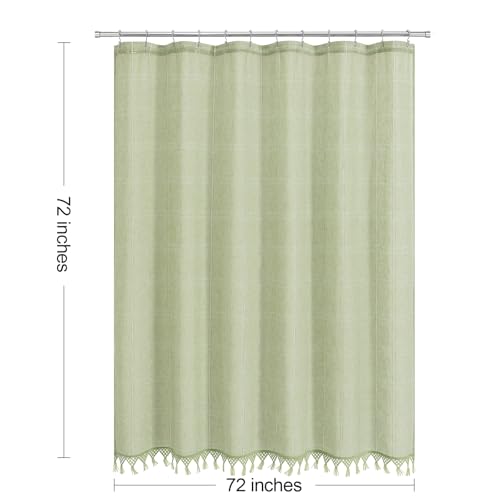 Linen Boho Farmhouse Shower Curtain Set with Tassel, Modern Bohemian French Country Chic Bathroom Shower Curtain Set with PEVA Liner, Cotton Luxury Fabric Shower Curtain,72x72 - Green - color: Green, size: 72"W x 72"L (Pack of 1)
