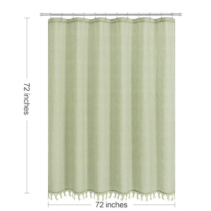 Linen Boho Farmhouse Shower Curtain Set with Tassel, Modern Bohemian French Country Chic Bathroom Shower Curtain Set with PEVA Liner, Cotton Luxury Fabric Shower Curtain,72x72 - Green - color: Green, size: 72"W x 72"L (Pack of 1)