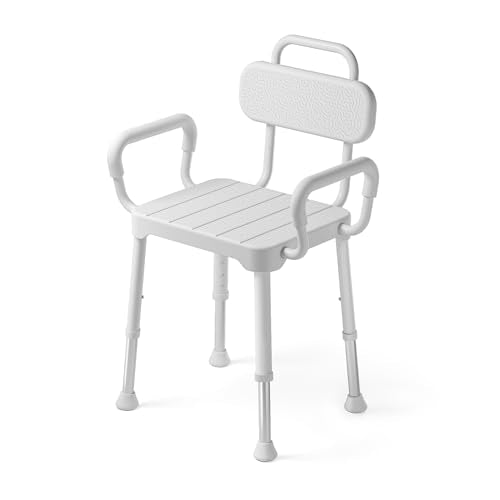 Loyoda Shower Chair for Inside Shower with Back & Arms, Ideal for Seniors | Height Adjustable Shower seat for Disabled, 350 lb Capacity, Non-Slip, Rust-Resistant Aluminum Frame - size: Neutral Gray