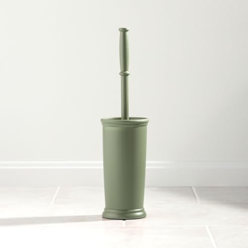 mDesign Toilet Bowl Brush and Holder - Covered Bathroom Toilet Brush - Standing Toilet Bowl Scrubber in Modern Holder - Space Saving, Deep Cleaning Brush for Toilet - Hyde Collection - Olive Green - color: Olive Green