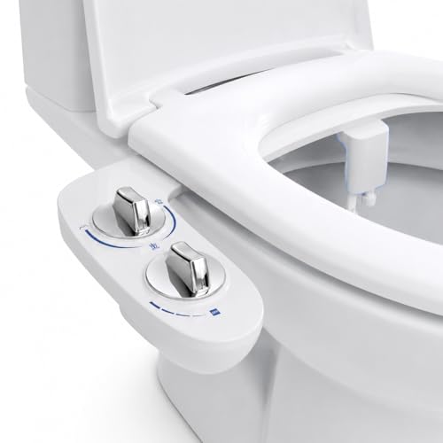 Bidet Attachment for Toilet, Non Electric Self Cleaning Dual Nozzle Bidet Sprayer with Portable Bidet Bottle, Adjustable Water Pressure, Feminine & Rear Wash, Postpartum Travel Hygiene - color: White+Blue