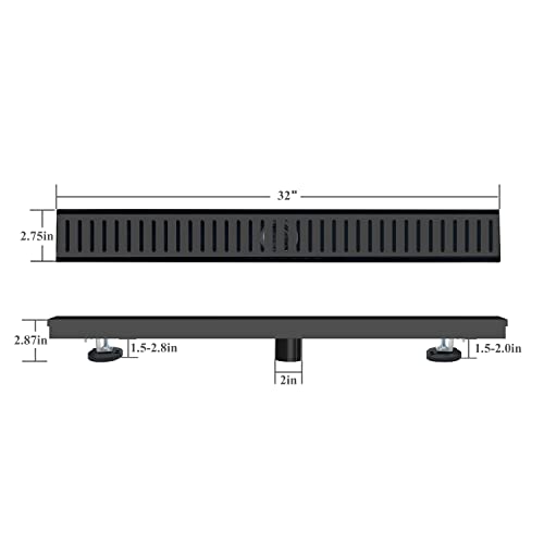 32 Inch Black Linear Shower Drain with Removable Capsule Pattern Cover Grate Accessories and SUS304 Stainless Steel CUPC Certificate (32 inch) - size: 32inch