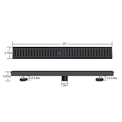 32 Inch Black Linear Shower Drain with Removable Capsule Pattern Cover Grate Accessories and SUS304 Stainless Steel CUPC Certificate (32 inch) - size: 32inch