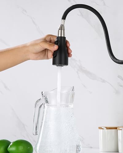 J-HVA Pull Down Kitchen Faucet Sprayer Head Replacement Part, Matte Black | with 15 Connectors, 3 Function Pull Out Sink Sprayer Replacement Nozzle, Kitchen Faucet Head Hose Spray Tap Spout - color: Matte Black