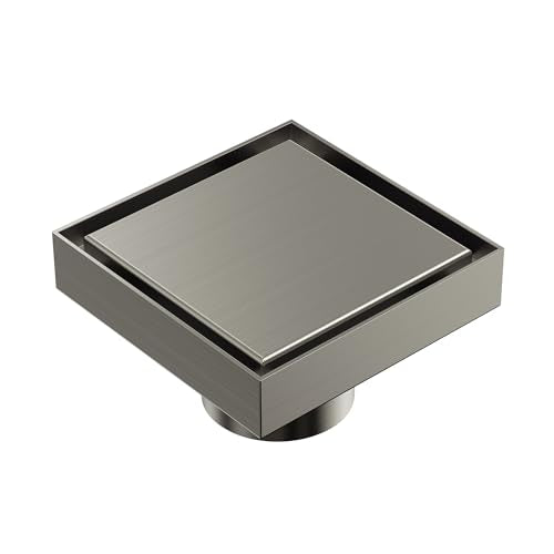 4 Inch Square Shower Floor Drain, SUS304 Stainless Steel with X-Shaped High Flow Channel, Anti-Clogging Hair Strainer, No Hub Required, Brushed Nickel - color: Brushed Nickel, size: 4
