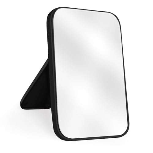 8-Inch Table Desk Vanity Makeup Mirror, Simple Portable Travel Mirror with Stand, Standing and Wall Hanging Dual-use, Black - color: Black