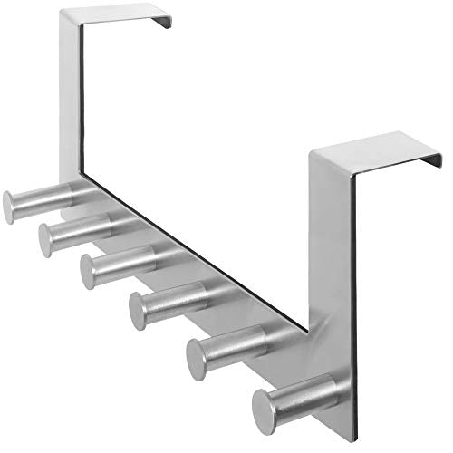 WEBI Over The Door Hooks Door Hanger,Over The Door Towel Rack with 6 Peg Hooks for Hanging,Over Door Coat Rack for Clothes,Back of Bathroom,Silver - color: Silver, size: 1 Pack