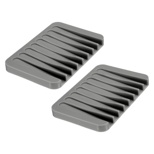 uxcell 2 Pcs Self Draining Silicone Soap Dish, Soap Tray with Drainage for Bathroom Shower Kitchen Sink, 4.5" x 3.1" x 0.4", Dark Grey - color: Grey
