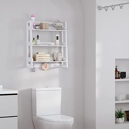 UTEX 3-Tier Ladder Shelf and Bathroom Wall Shelf, White