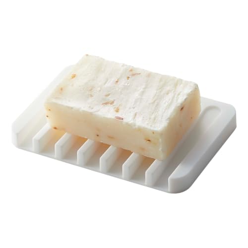 Yamazaki Home Soap Tray - Silicone Holder Dish for Sink, Silicone, No Assembly Req. | Sloped base directs water back into the sink to keep counters dry. Easy-to-clean design requires no assembly. Saves space.