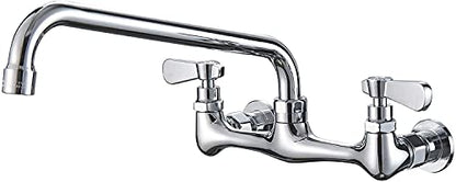 Wall Mount Kitchen Faucet with 12 Inch Swivel Spout, Chrome | Lead-Free Brass,Dual Handle Hot/Cold,8" Center,3 Compartment Commercial Faucet for Kitchen Laundry Room Restaurant - size: 12 Inch