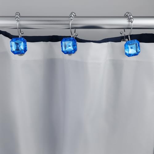 Shower Curtain Hooks Rings for Bathroom, 12PCS Double Hooks Glide Anti Rust Crystal Rhinestones Shower Curtain Rings Hangers for Shower Curtains, Clothing, Towels, etc. (Blue) - color: Blue