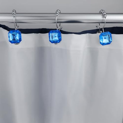 Shower Curtain Hooks Rings for Bathroom, 12PCS Double Hooks Glide Anti Rust Crystal Rhinestones Shower Curtain Rings Hangers for Shower Curtains, Clothing, Towels, etc. (Blue) - color: Blue