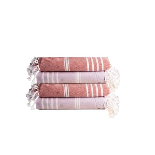 Salt Earth 100% Cotton Sateen Turkish Beach Towel (Set of 4, 36"x72") - Soft, Quick Dry, Absorbent Towels for Bathroom, Home, Travel, Pool, Spa, Bath, Swim - Beach Towels Oversized (Lavender, Red) - color: Lavender/Red, size: Pack of 4